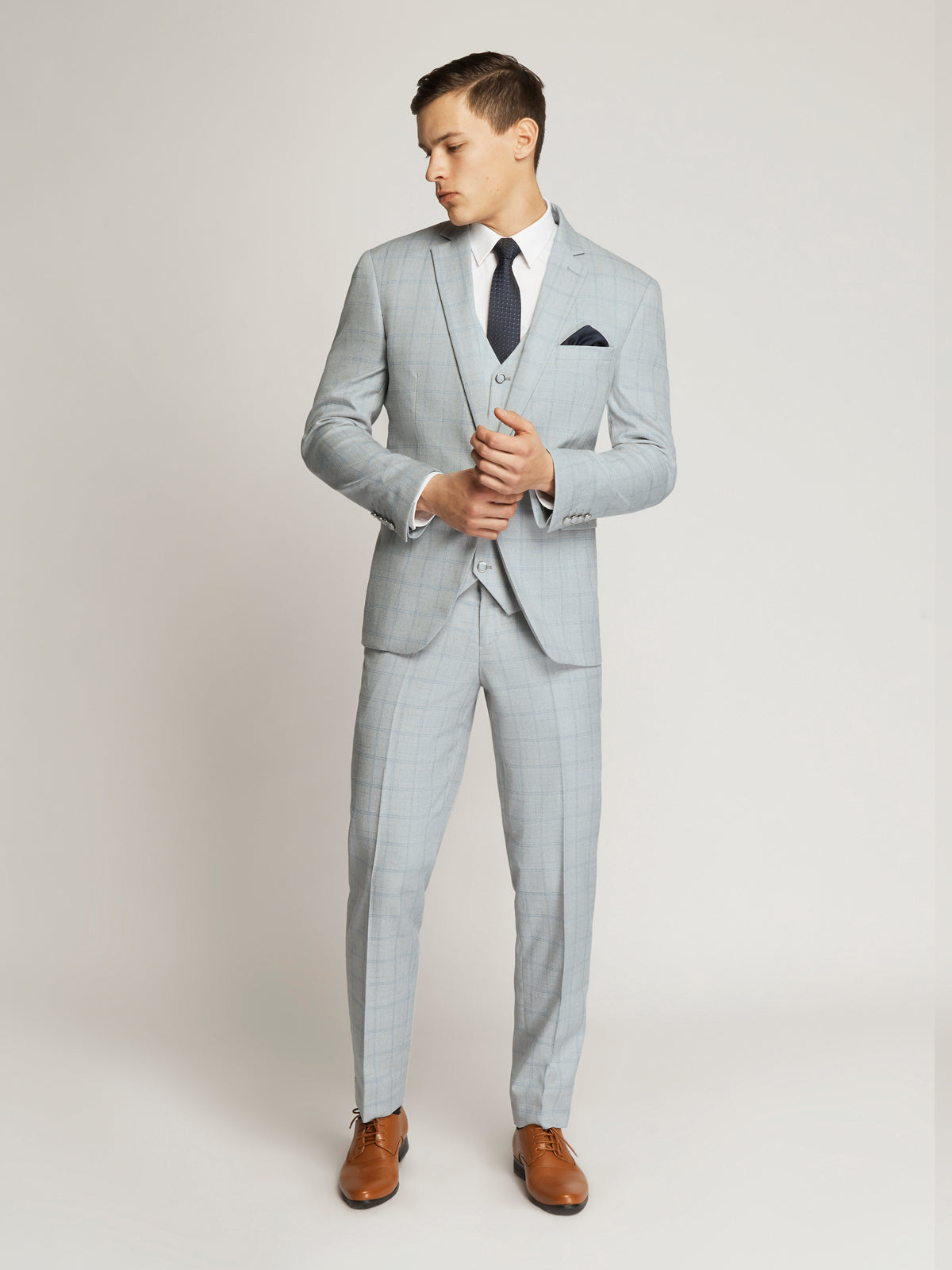 Langcaster Windowpane Check Flatfront Trousers