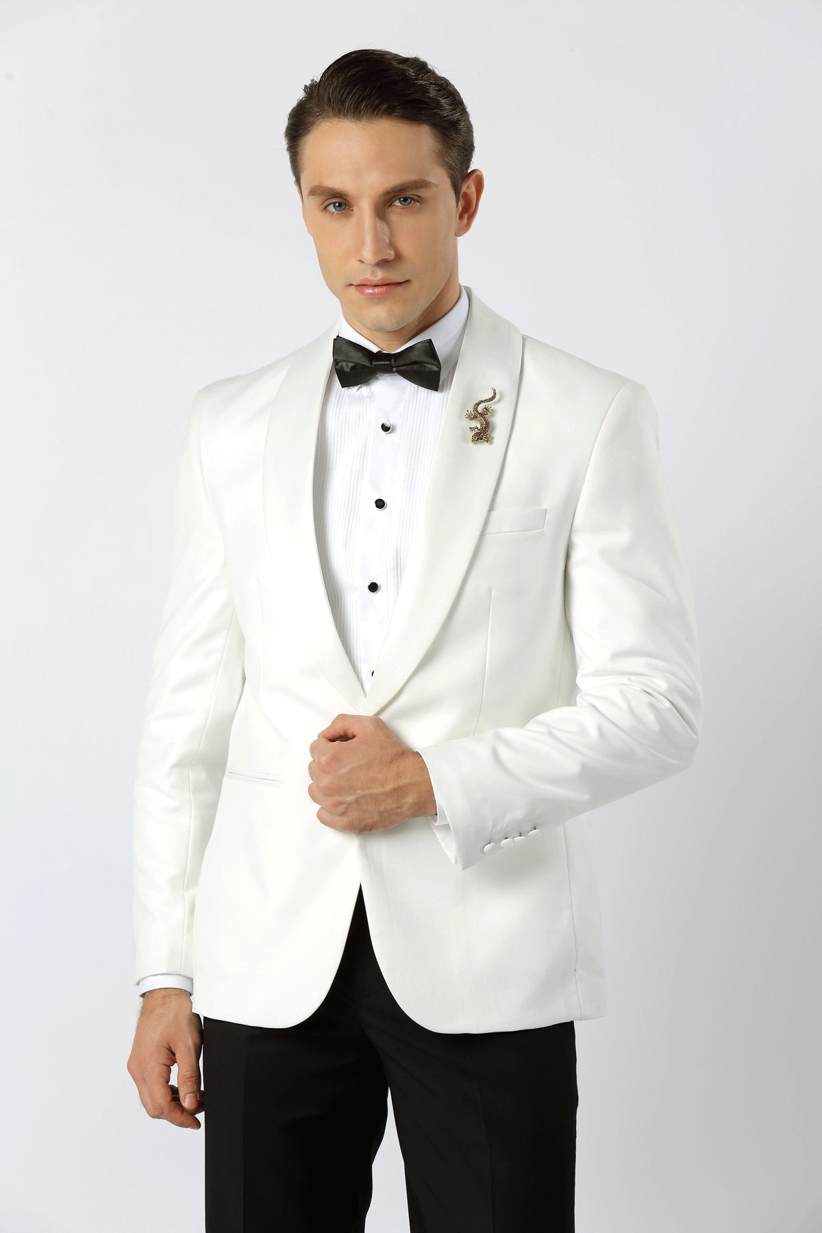 P2204 W2 Dinner Jacket - Ivory Satin Lapel