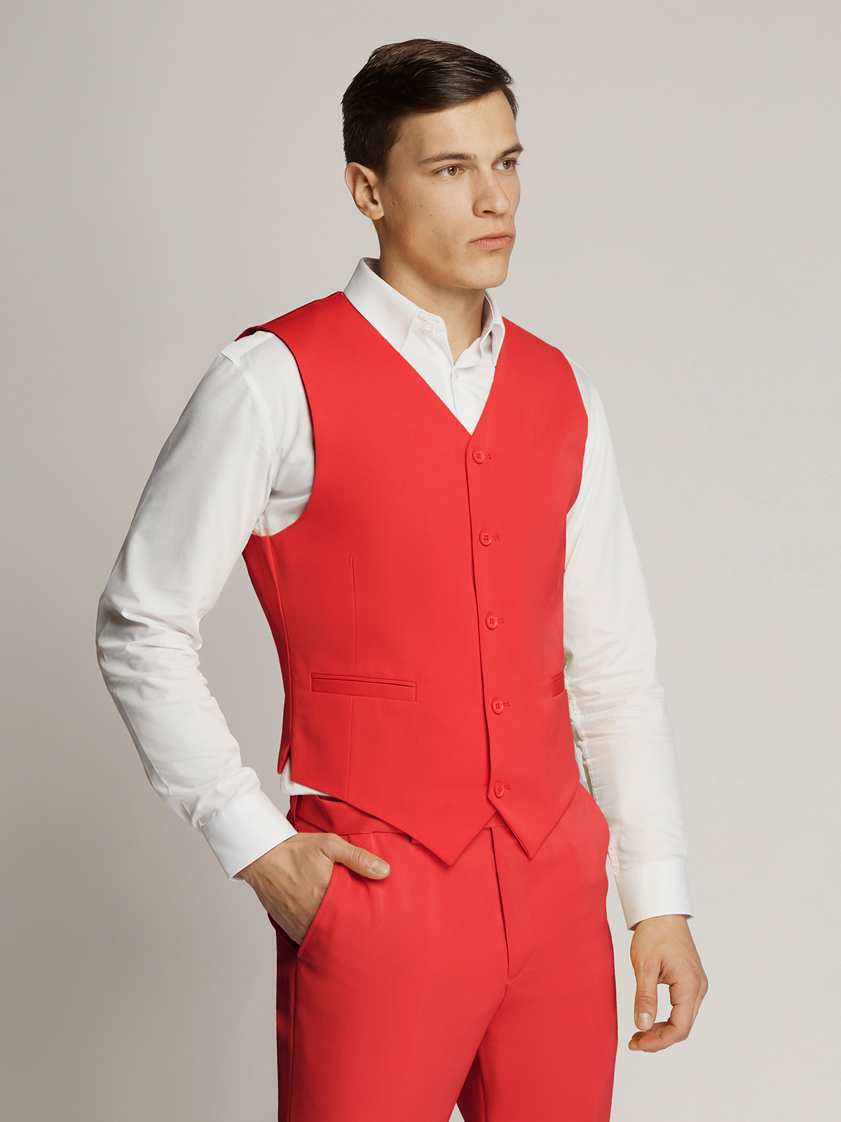 Vegas Fine Twill Plain Microfibre Vest - Red