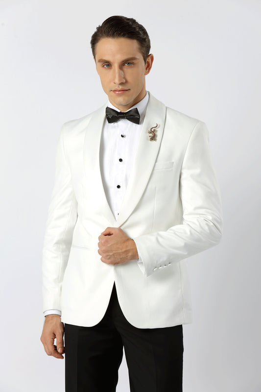 P2204 W2 Dinner Jacket - Ivory Satin Lapel