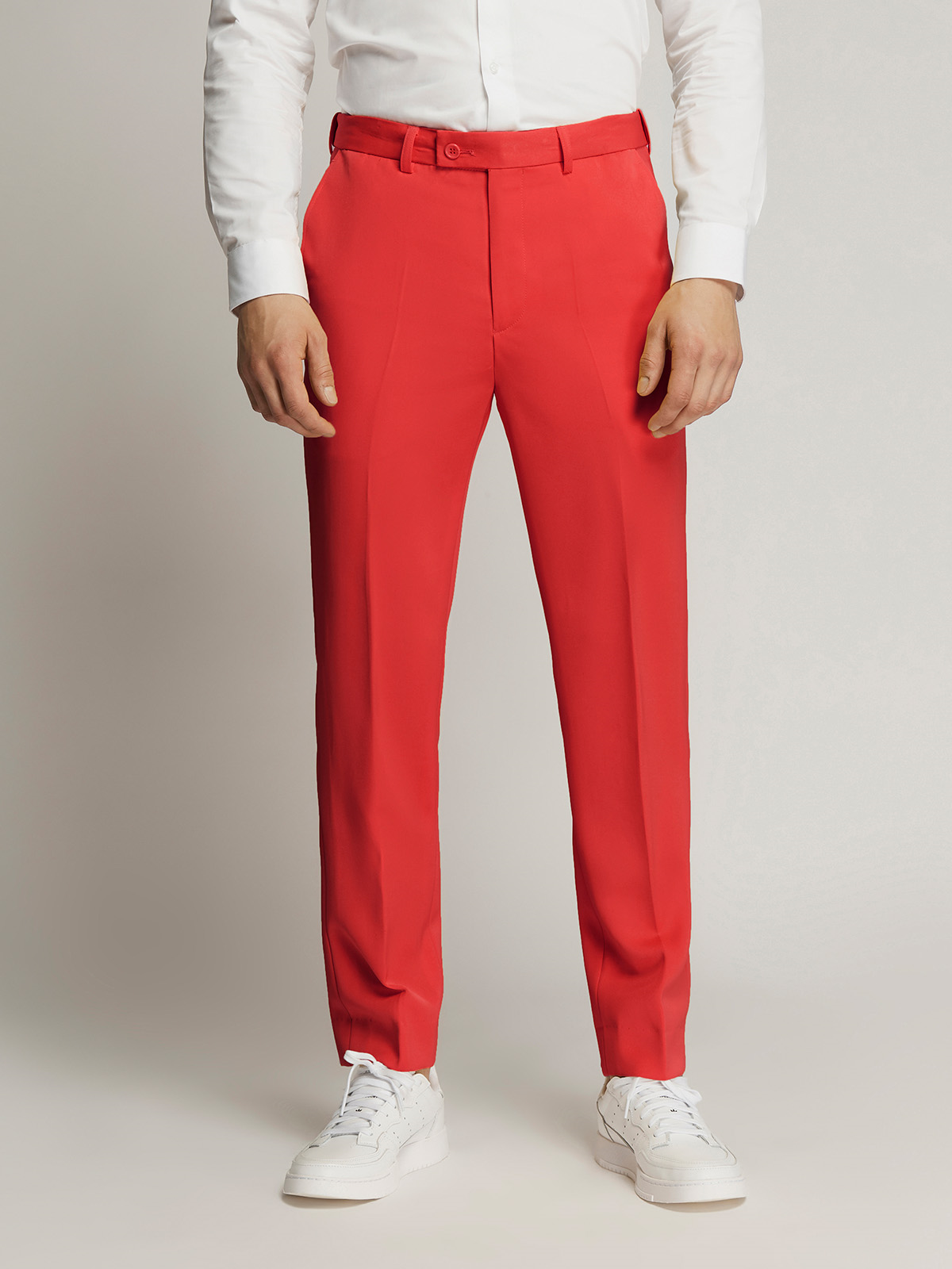 Vegas Fine Twill Plain Microfibre Trousers - Red