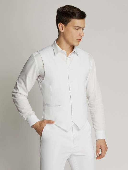 Vegas Fine Twill Plain Microfibre Vest - White