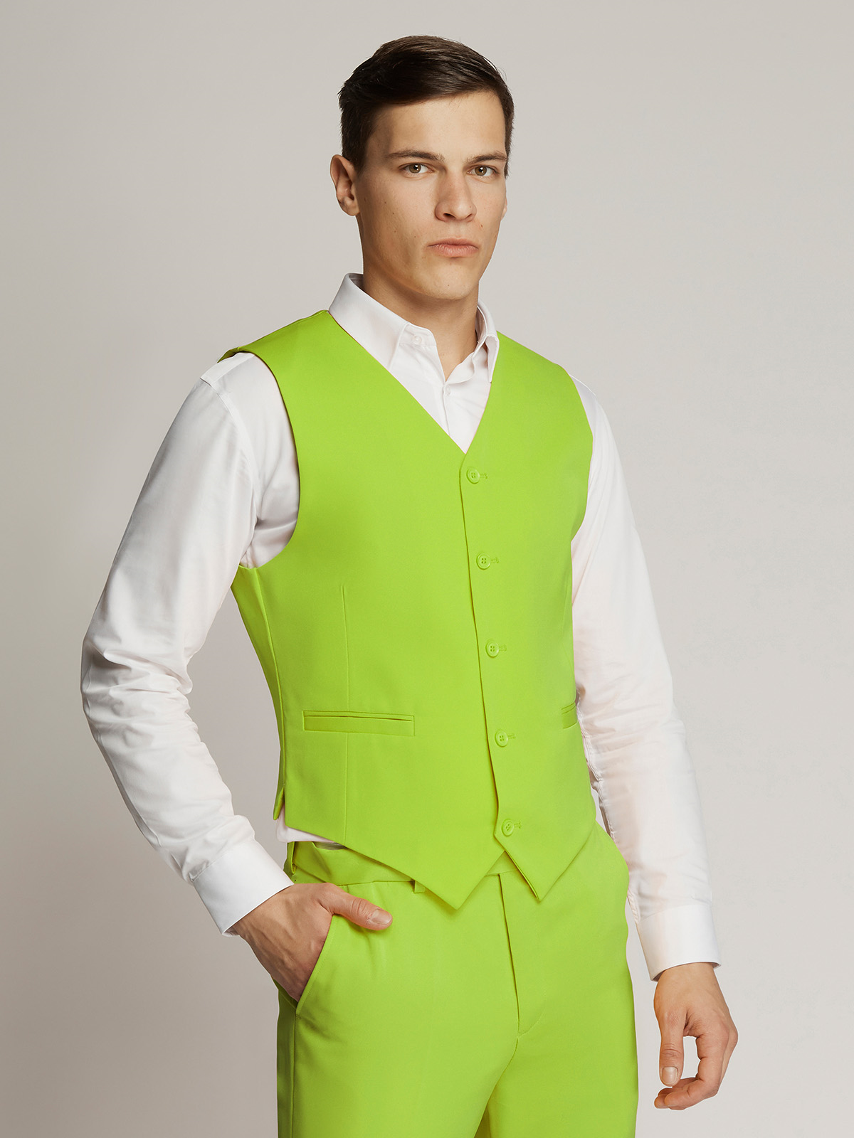 Vegas Fine Twill Plain Microfibre Vest - Lime Green